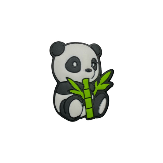 Animals - Panda Eating Green Bamboo White & Black Cute Shoe Charm