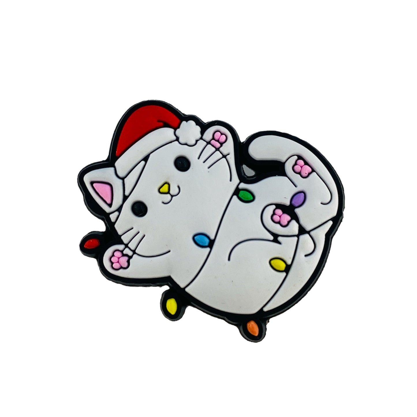 Christmas - White Cat in Christmas Lights Shoe Charm