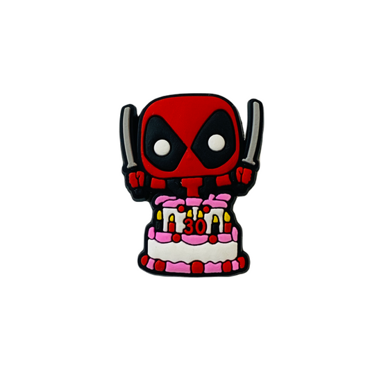 Movies - Marvel - Deadpool with 30th Birthday Cake Shoe Charm