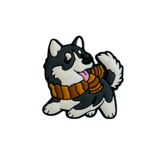 Dogs - Husky with Scarf White and Black Shoe Charm