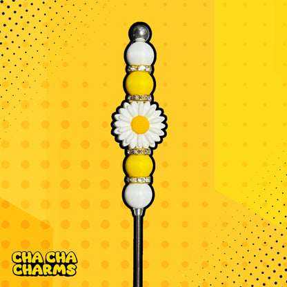 Glitter Poker Tool - 20cm Hand Beaded - Daisy Flower White