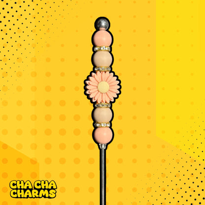 Glitter Poker Tool - 20cm Hand Beaded - Daisy Flower Peach