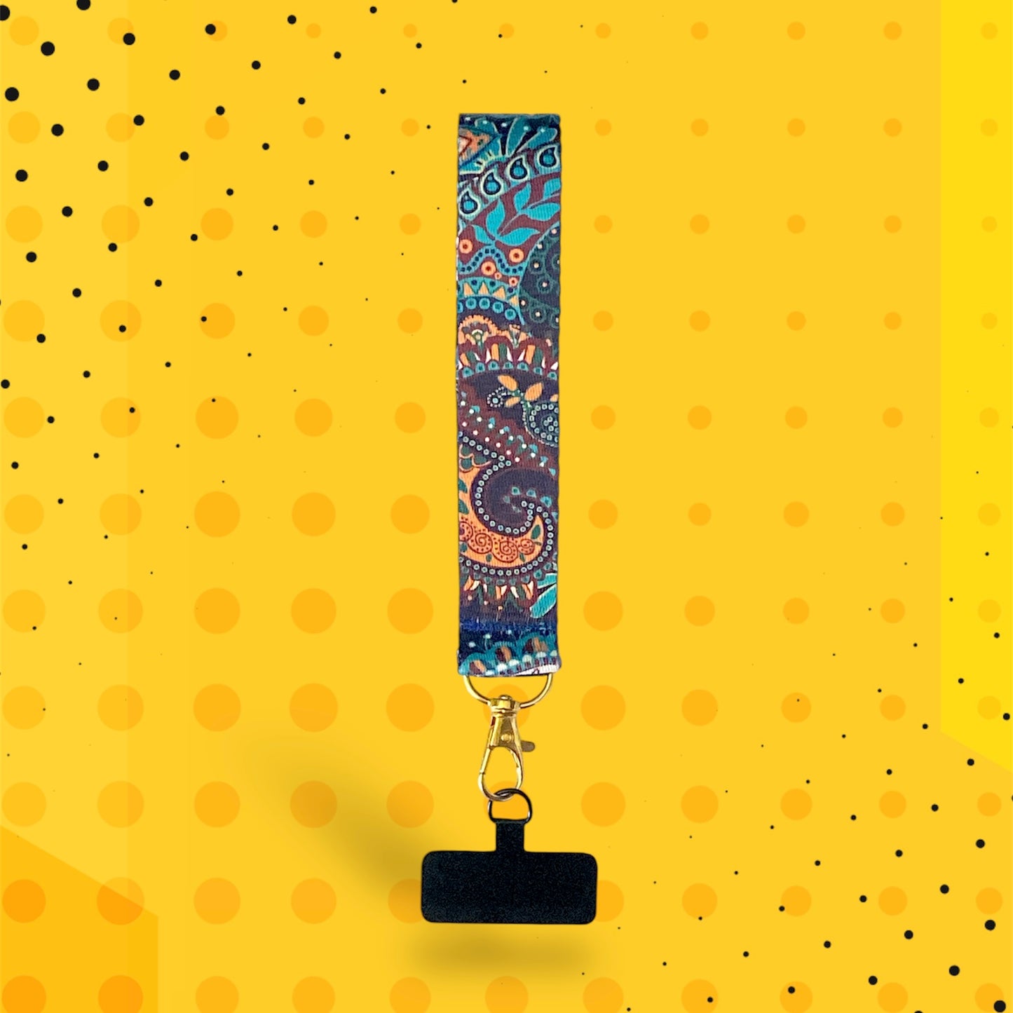 Phone Lanyard with Phone Case Attachment Paisley Royal Blue