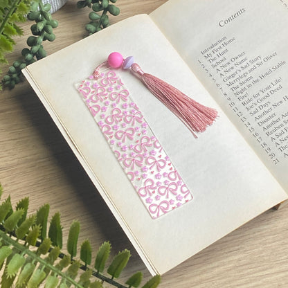 Bookmark - Acrylic Bookmarks with Beaded Tassels Pink Bows