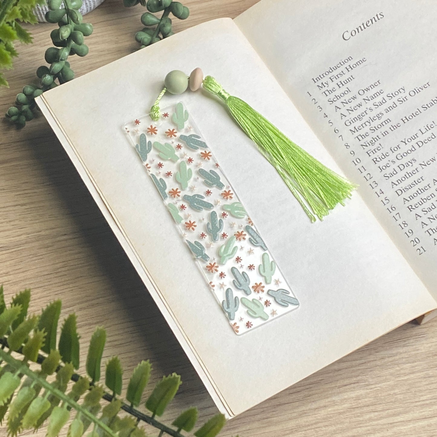 Bookmark - Acrylic Bookmarks with Beaded Tassels Calm Cactus