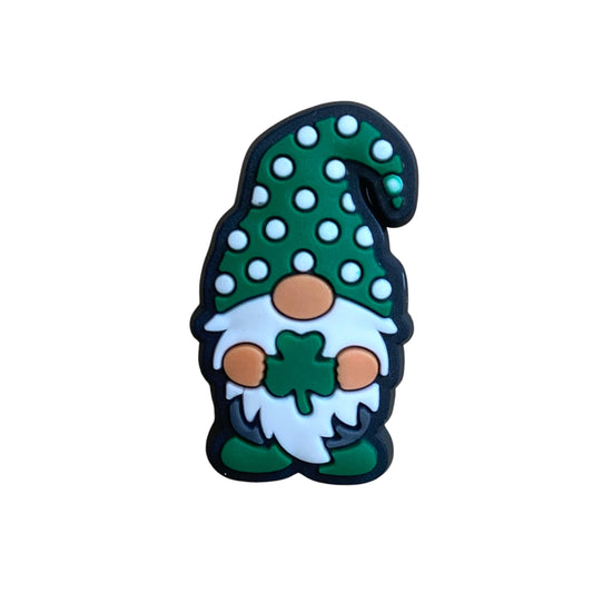 Saint Patricks Day - Gnome with Polka Dot Hat holding a Clover Shoe Charm