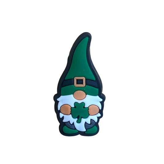 Saint Patricks Day - Gnome holding a Clover with Green Hat Shoe Charm