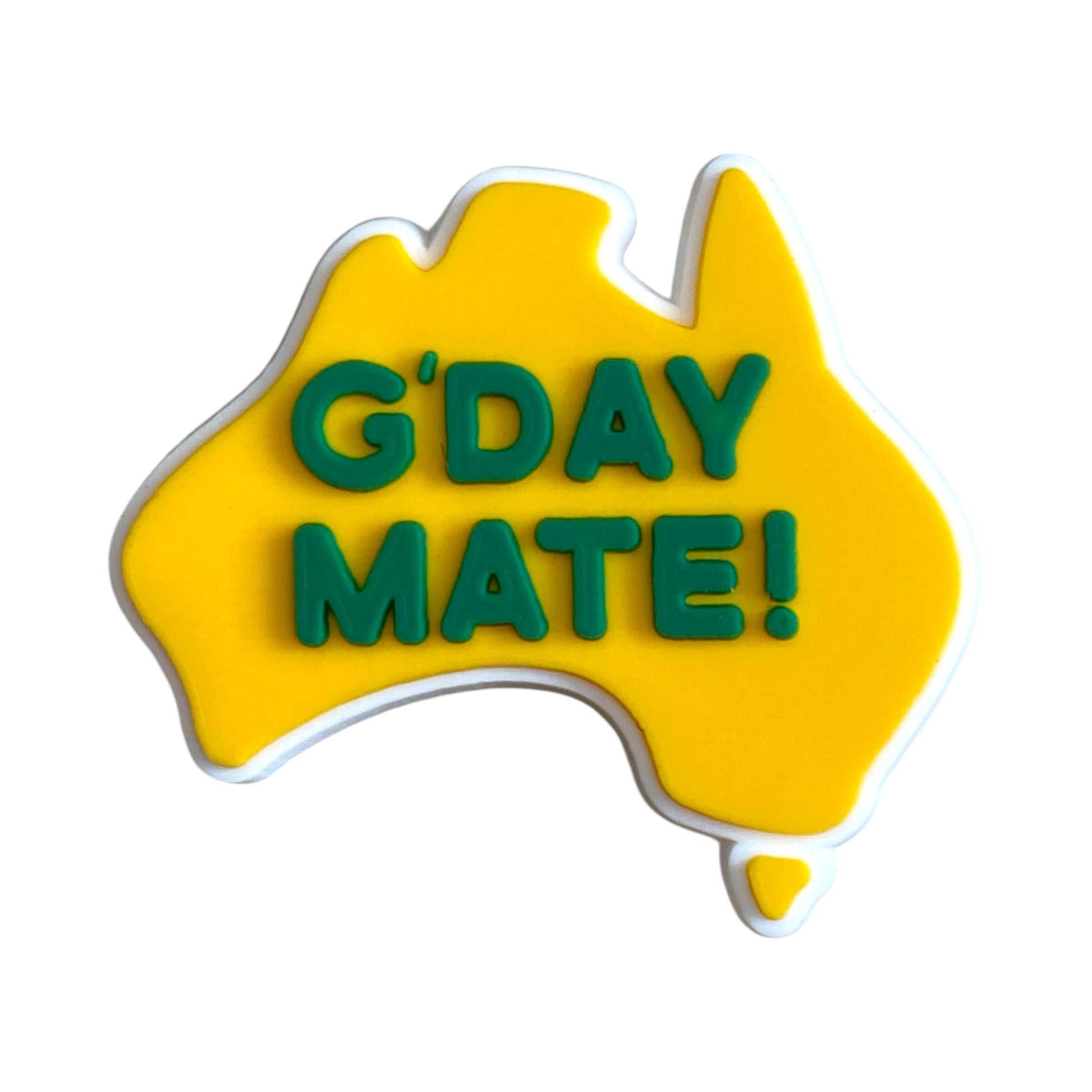 Travel - Australia - G'Day Mate on Yellow Australian Map Shoe Charm