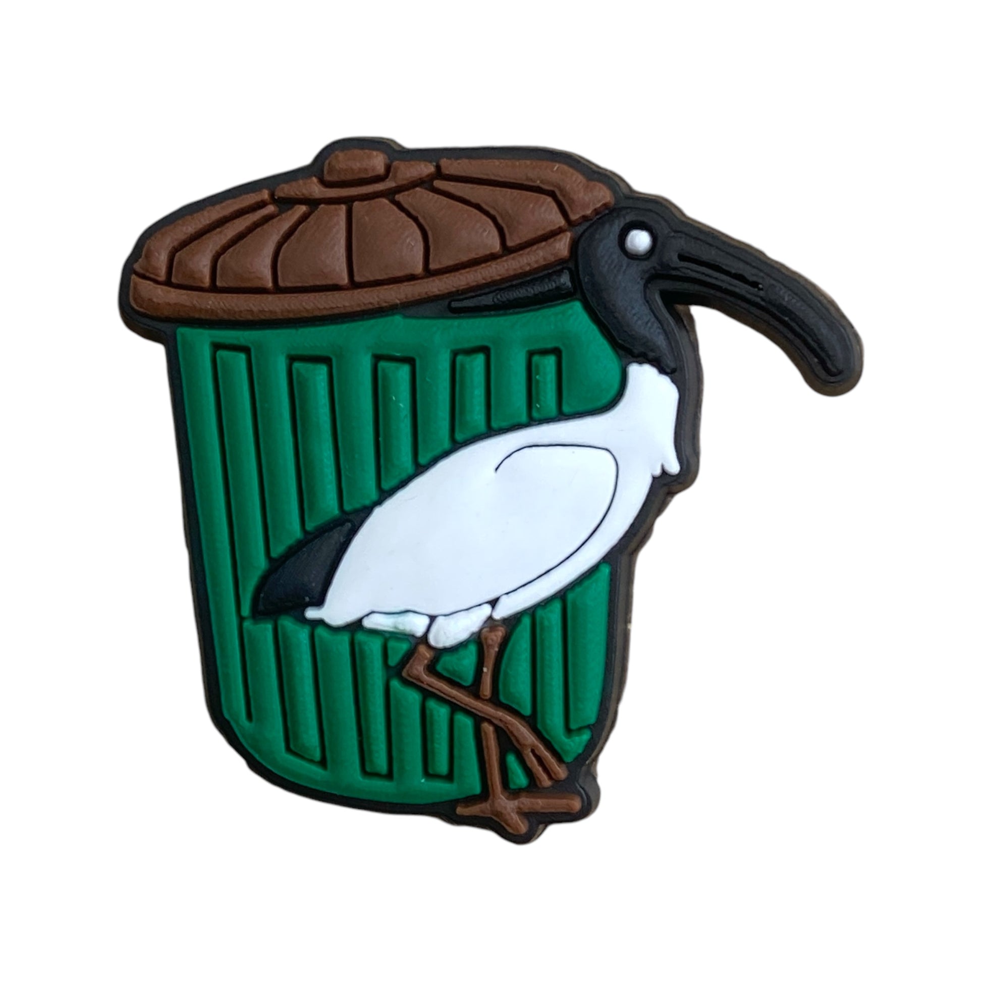 Animals - Bird - Bin Chicken Ibis Australian Bird Sitting Next To Green Bin Shoe Charm