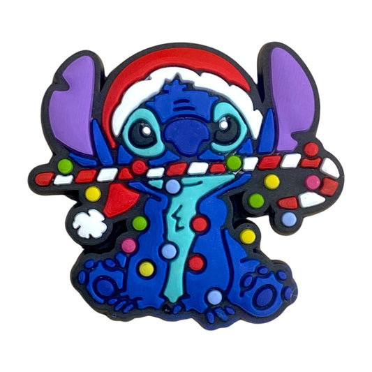 Movies - Stitch - Stitch with Christmas Candy Cane and Christmas Hat Character Shoe Charm