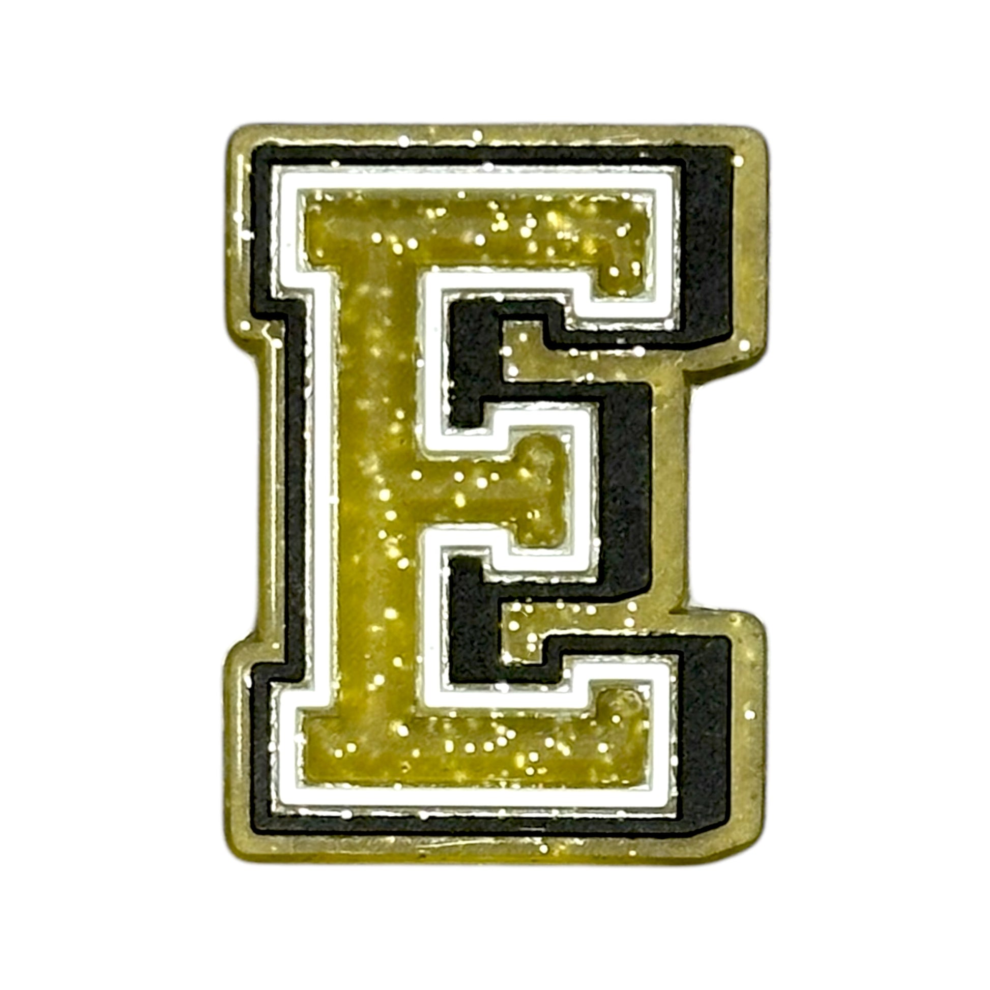 Alphabets - Golden Glitter - Letter E Shoe Charm