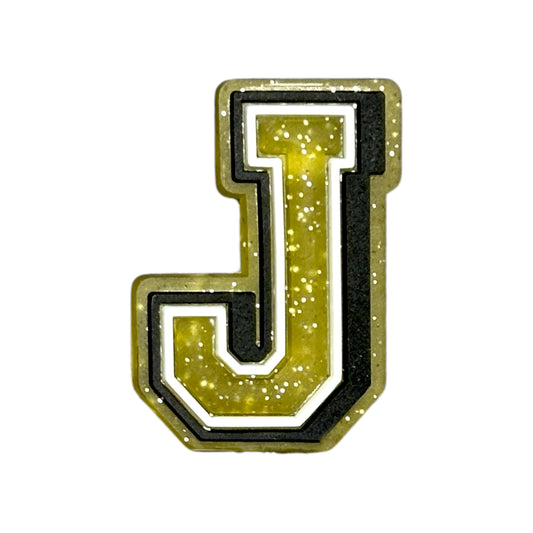 Alphabets - Golden Glitter - Letter J Shoe Charm