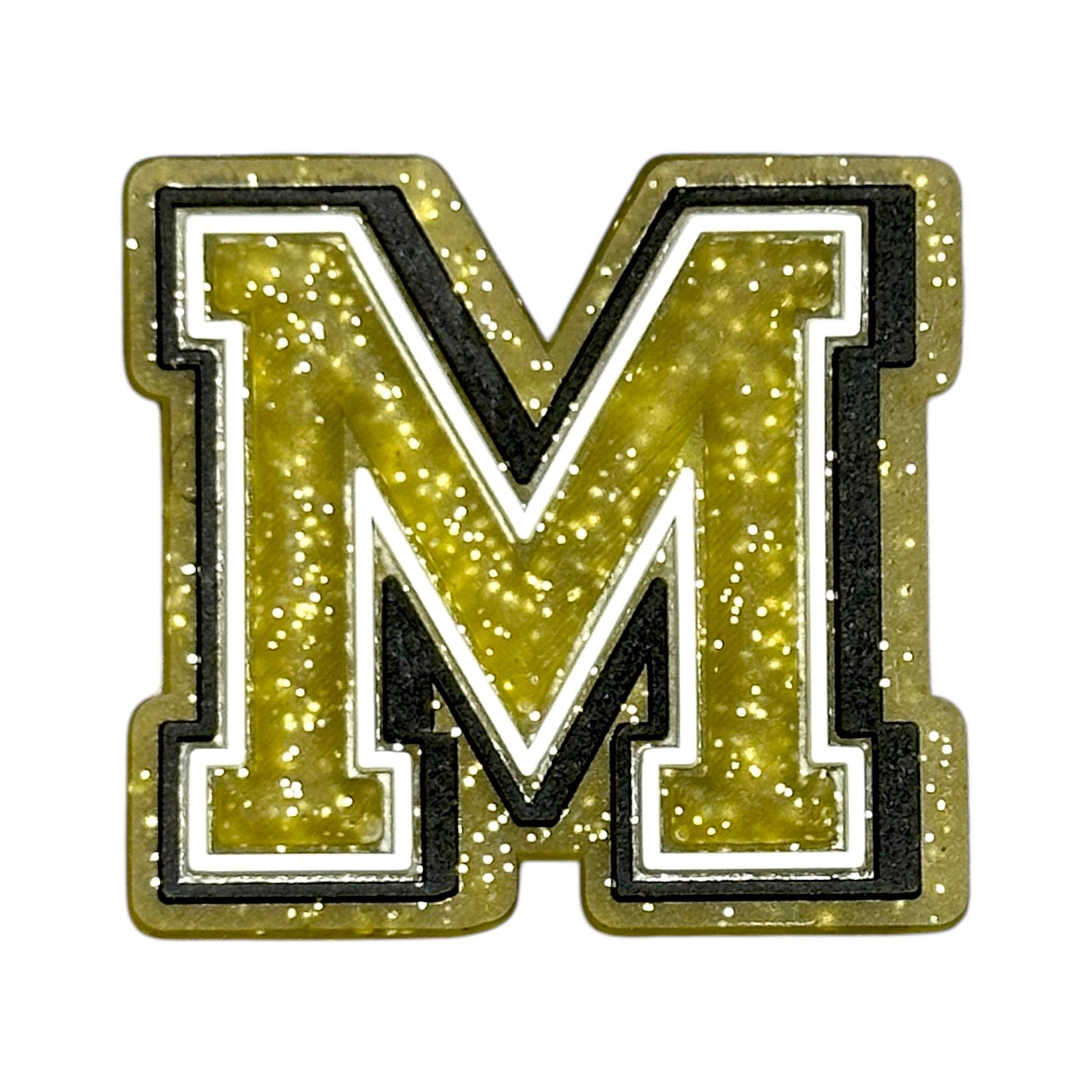 Alphabets - Golden Glitter - Letter M Shoe Charm