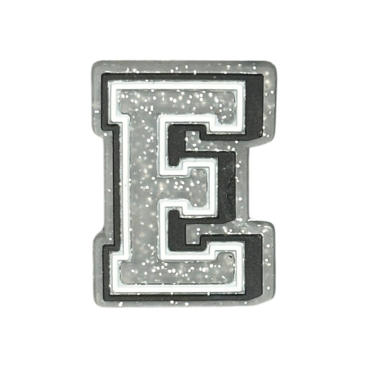 Alphabets - Silver Glitter - Letter E Shoe Charm