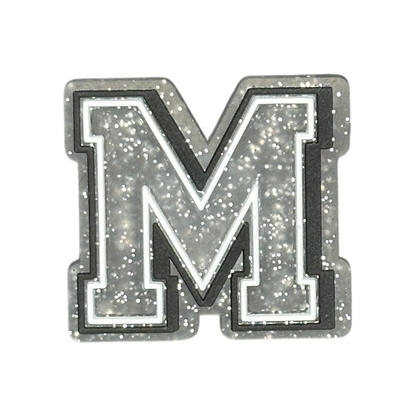 Alphabets - Silver Glitter - Letter M Shoe Charm