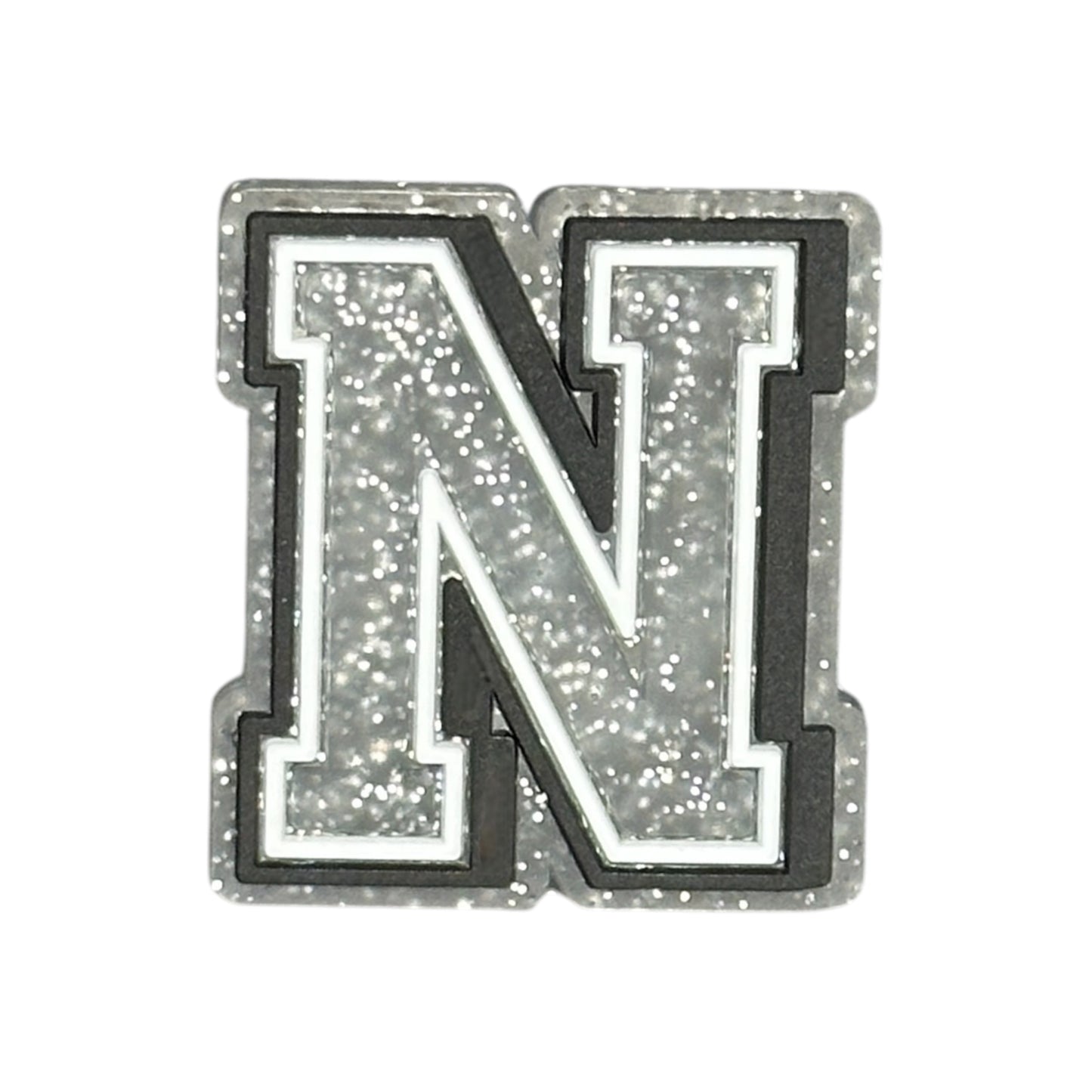 Alphabets - Silver Glitter - Letter N Shoe Charm