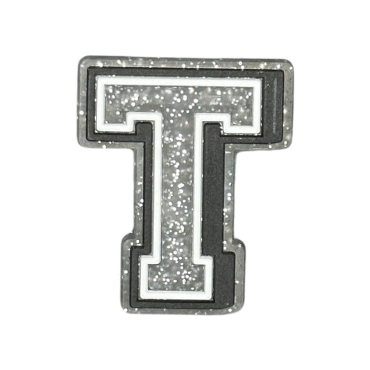 Alphabets - Silver Glitter - Letter T Shoe Charm