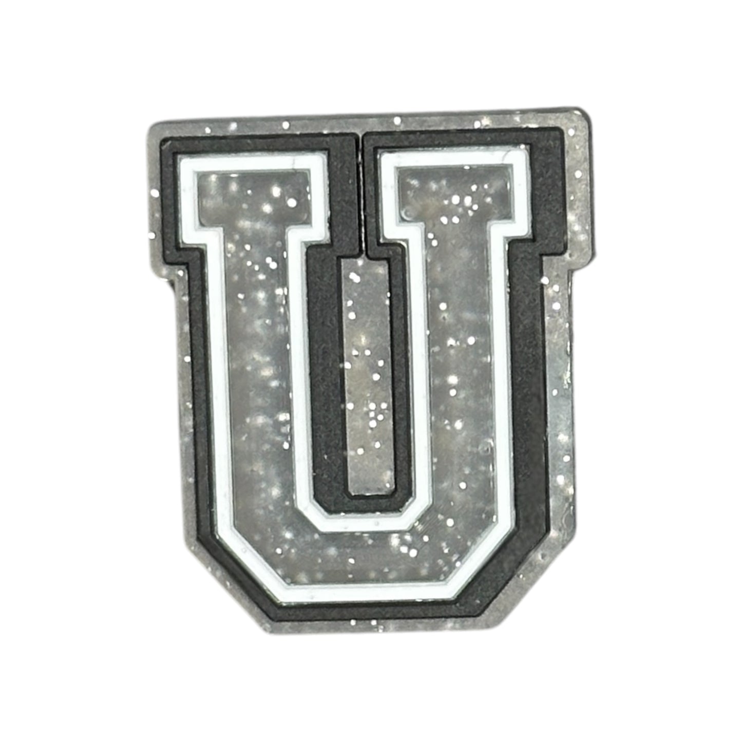 Alphabets - Silver Glitter - Letter U Shoe Charm