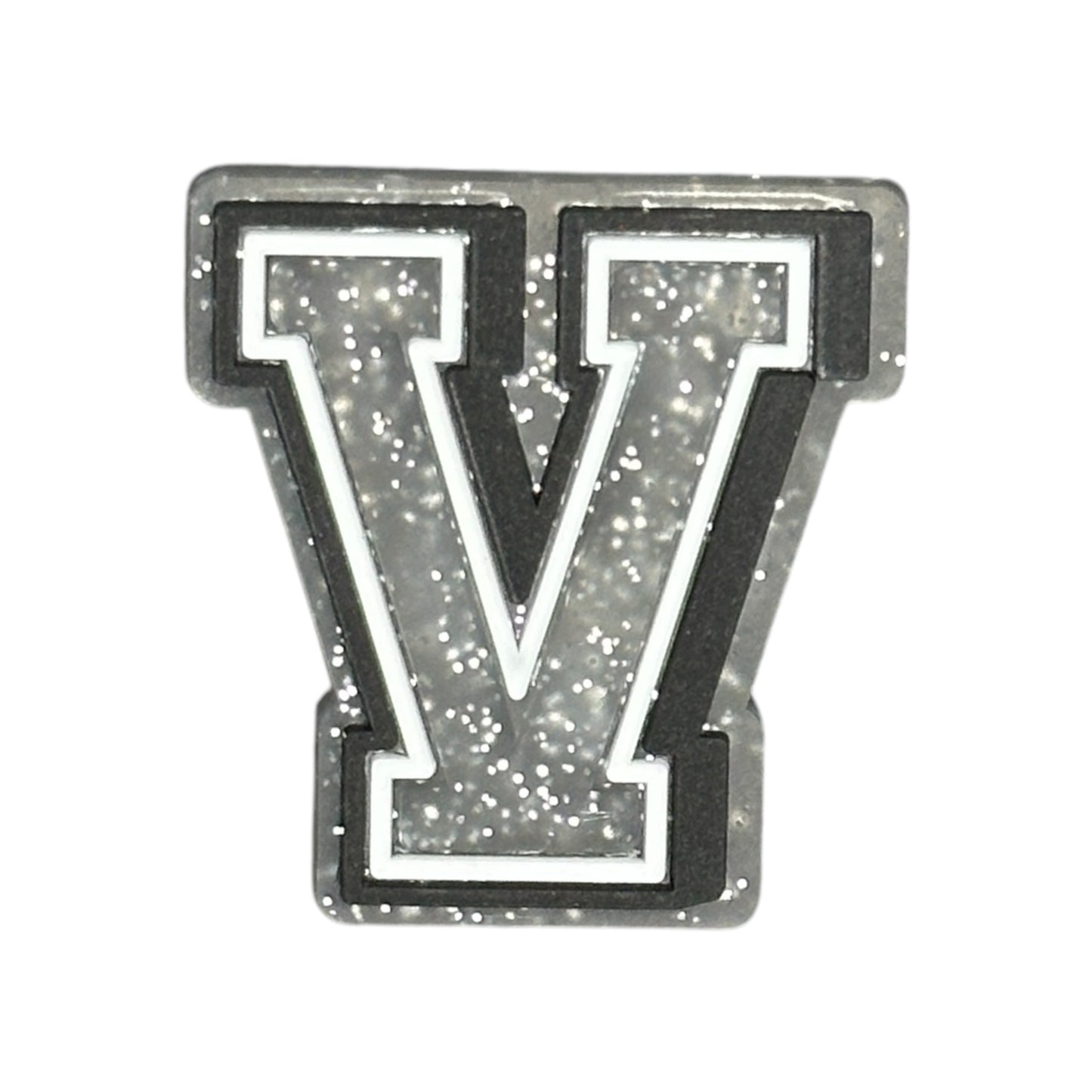 Alphabets - Silver Glitter - Letter V Shoe Charm