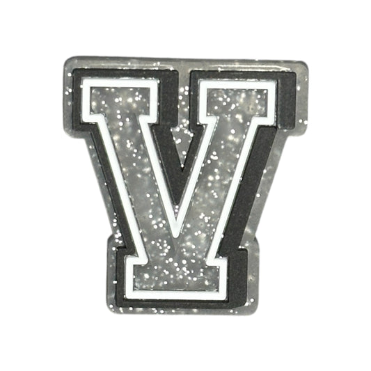 Alphabets - Silver Glitter - Letter V Shoe Charm