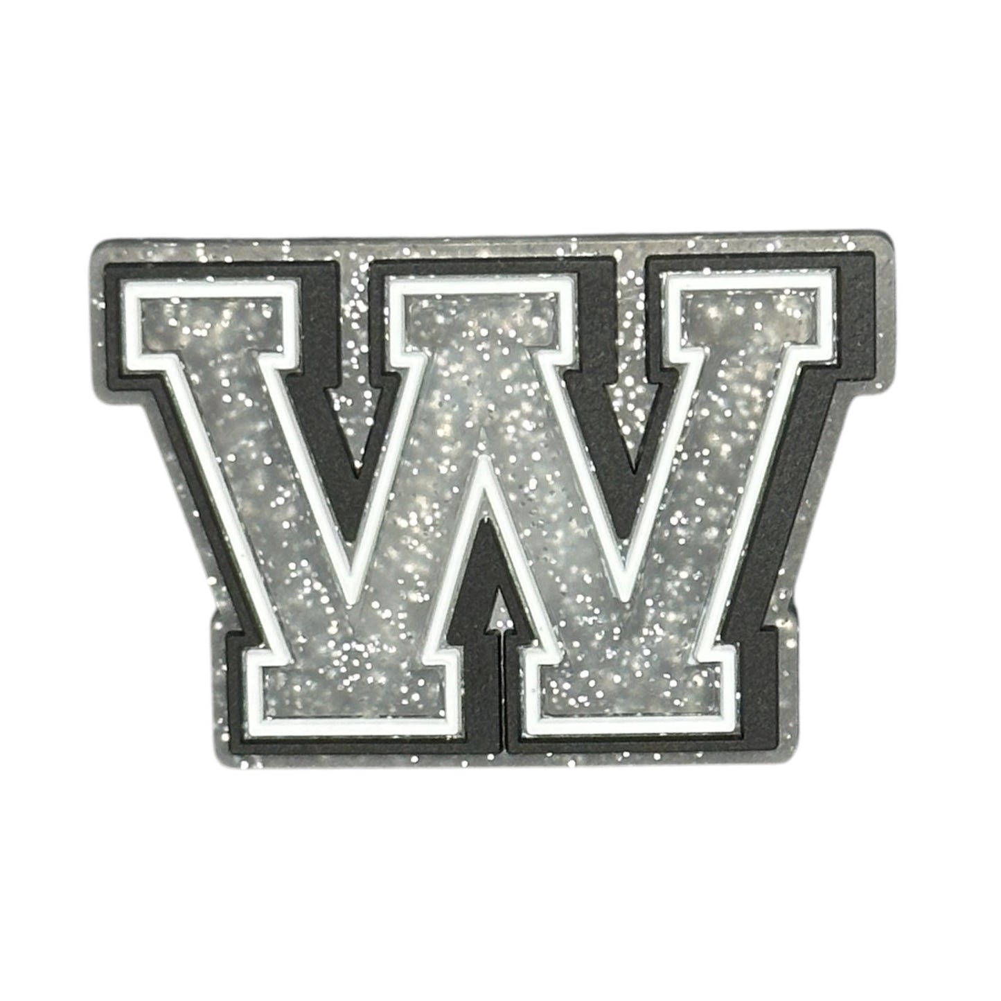 Alphabets - Silver Glitter - Letter W Shoe Charm